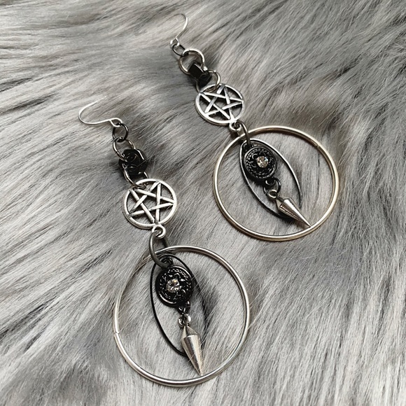 Hand Crafted Jewelry - Pentagram Geometric Earrings Handmade Jewelry